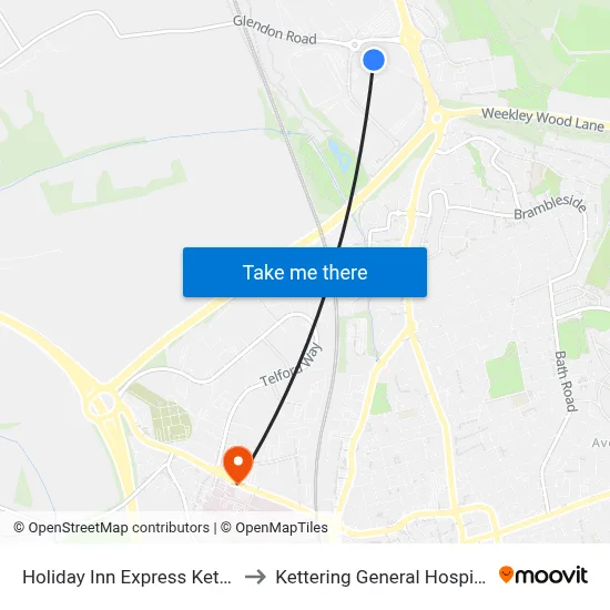 Holiday Inn Express Kettering to Kettering General Hospital - B map