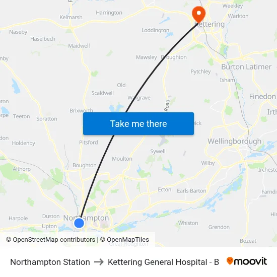 Northampton Station to Kettering General Hospital - B map