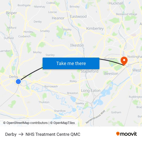 Derby to NHS Treatment Centre QMC map