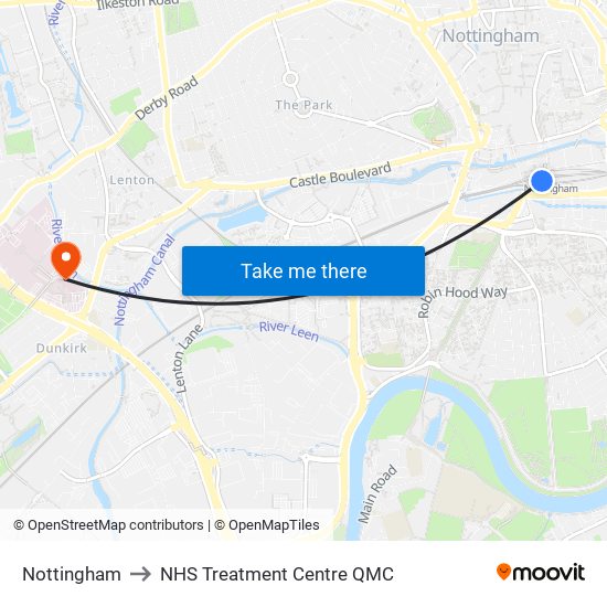 Nottingham to NHS Treatment Centre QMC map
