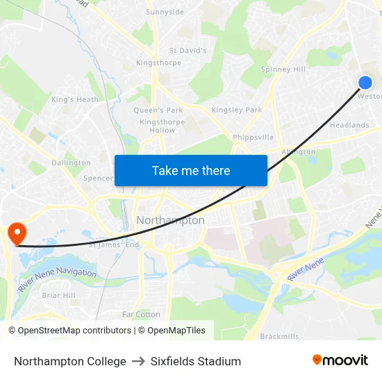 Northampton College to Sixfields Stadium map