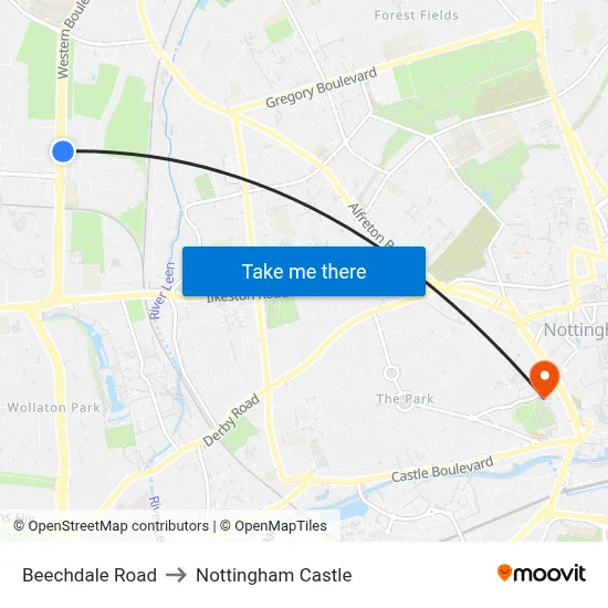 Beechdale Road to Nottingham Castle map