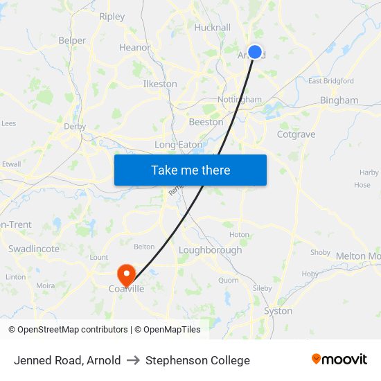 Jenned Road, Arnold to Stephenson College map