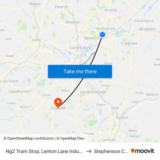 Ng2 Tram Stop, Lenton Lane Industrial Estate to Stephenson College map