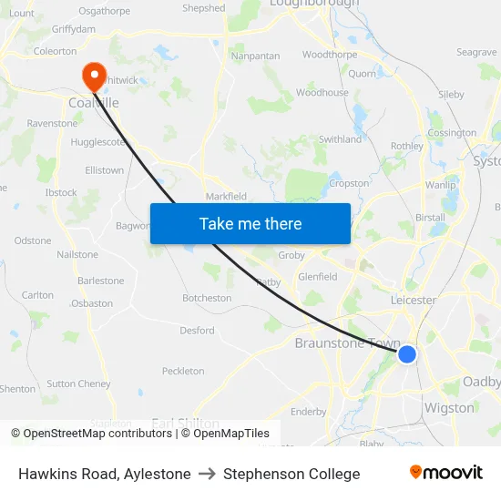 Hawkins Road, Aylestone to Stephenson College map