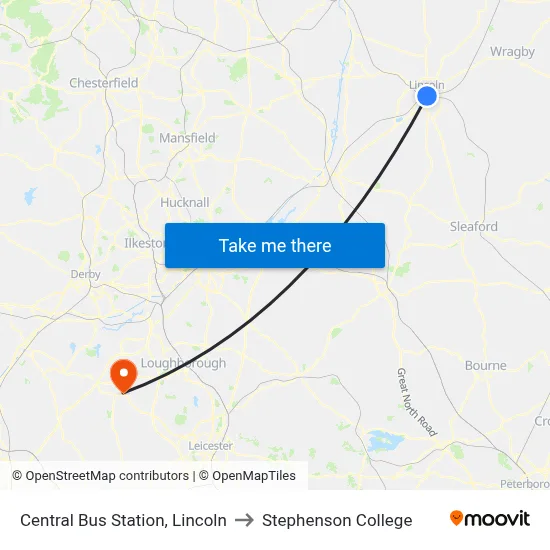 Central Bus Station, Lincoln to Stephenson College map