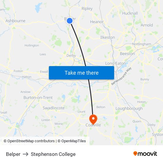 Belper to Stephenson College map
