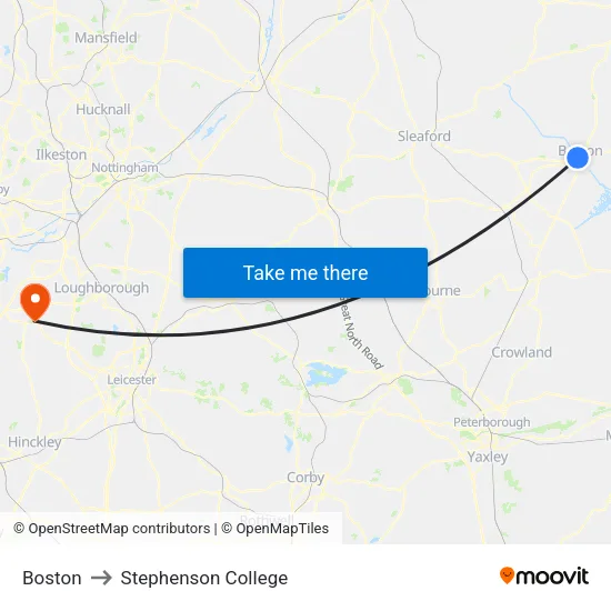 Boston to Stephenson College map