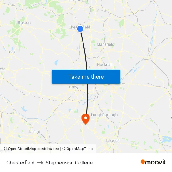 Chesterfield to Stephenson College map