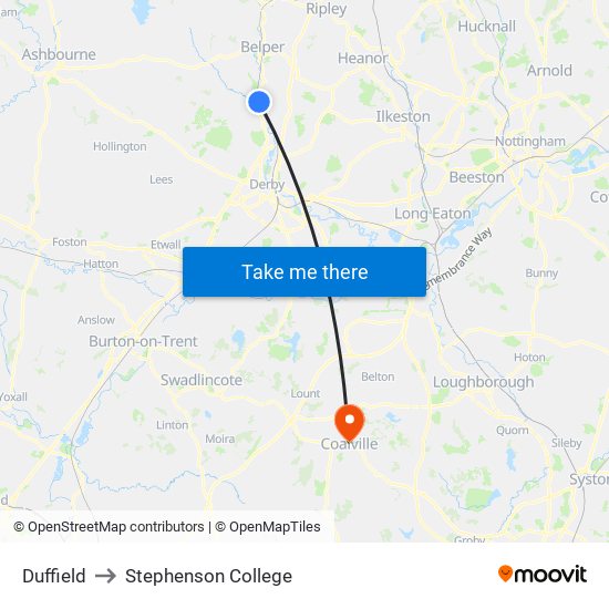 Duffield to Stephenson College map