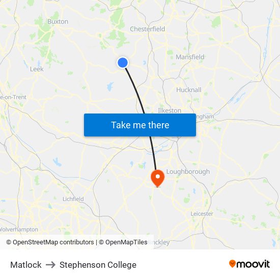 Matlock to Stephenson College map