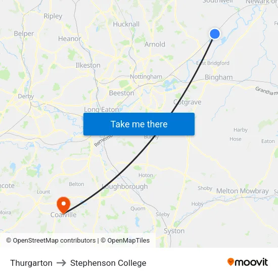 Thurgarton to Stephenson College map