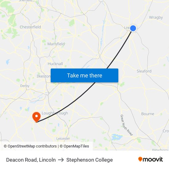 Deacon Road, Lincoln to Stephenson College map