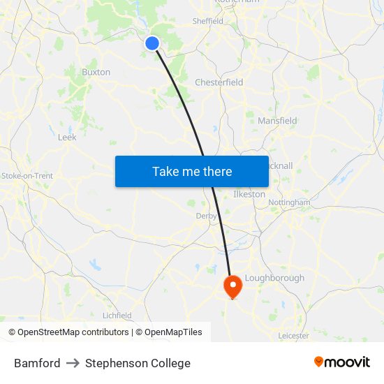Bamford to Stephenson College map