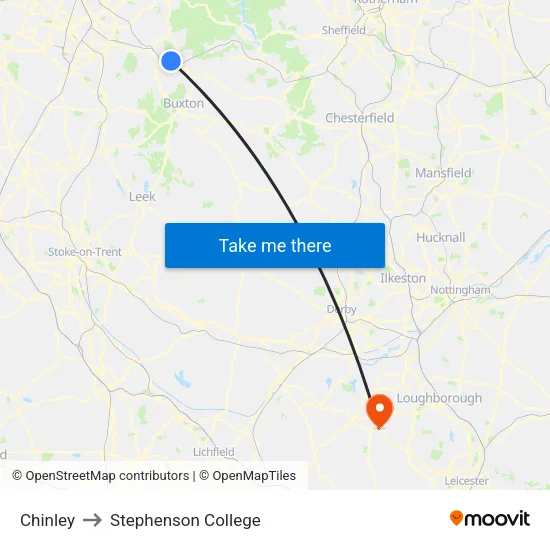 Chinley to Stephenson College map