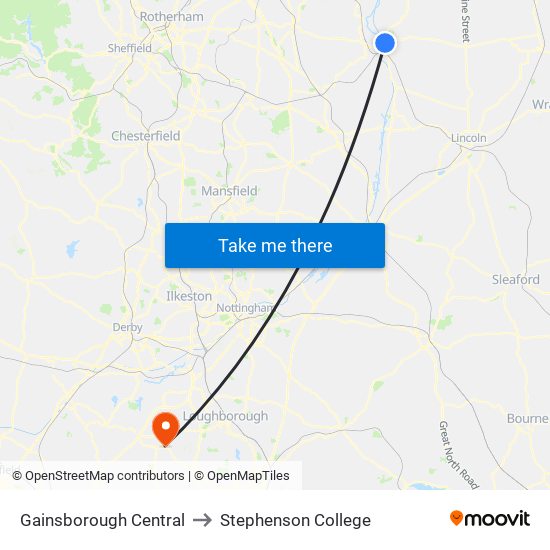 Gainsborough Central to Stephenson College map