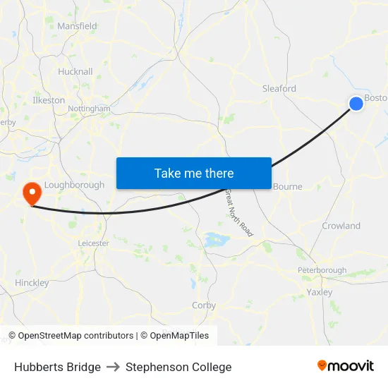 Hubberts Bridge to Stephenson College map