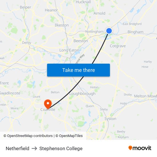 Netherfield to Stephenson College map