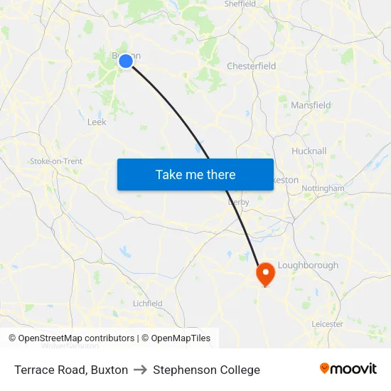 Terrace Road, Buxton to Stephenson College map