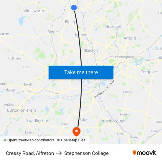 Cressy Road, Alfreton to Stephenson College map