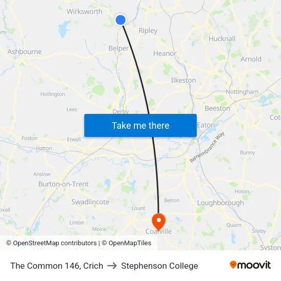 The Common 146, Crich to Stephenson College map