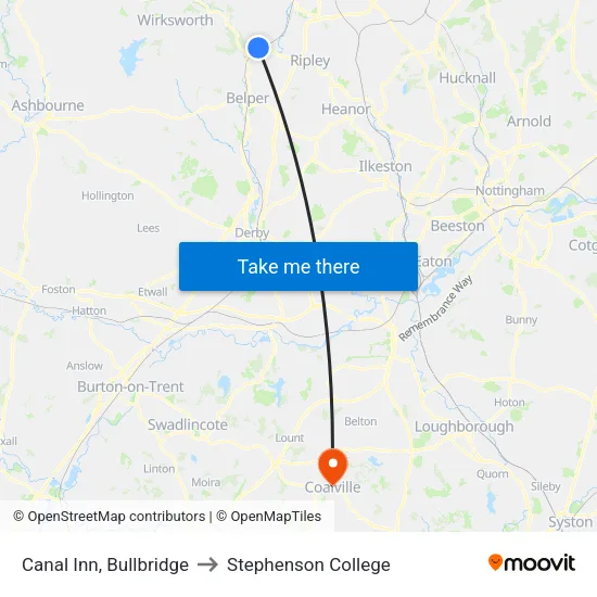 Canal Inn, Bullbridge to Stephenson College map
