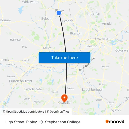 High Street, Ripley to Stephenson College map