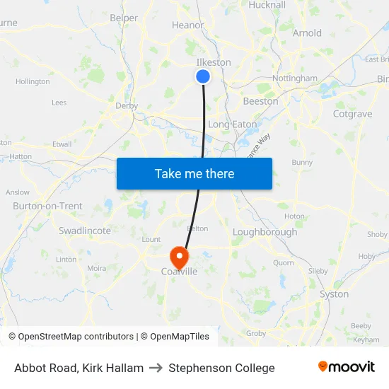 Abbot Road, Kirk Hallam to Stephenson College map