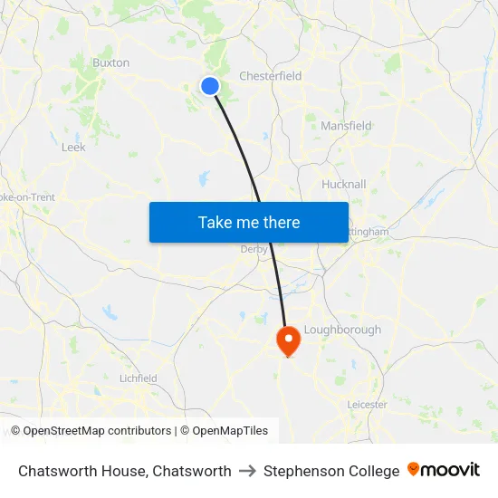 Chatsworth House, Chatsworth to Stephenson College map