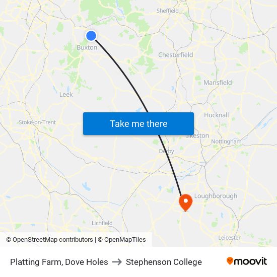 Platting Farm, Dove Holes to Stephenson College map