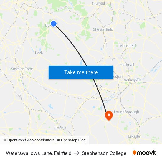 Waterswallows Lane, Fairfield to Stephenson College map