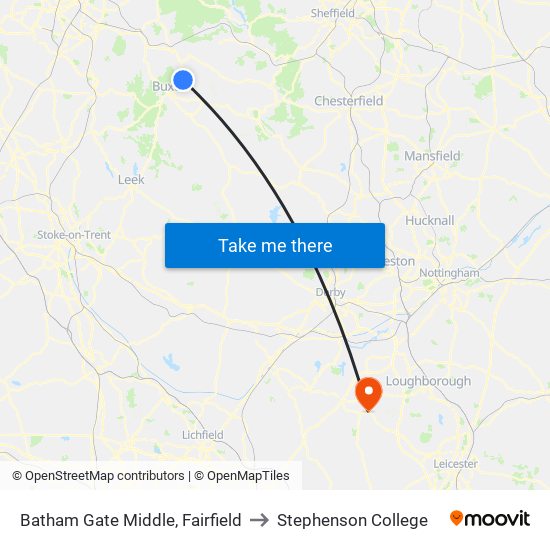 Batham Gate Middle, Fairfield to Stephenson College map