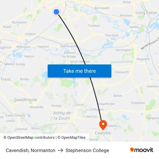 Cavendish, Normanton to Stephenson College map