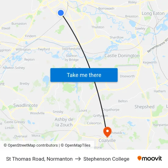 St Thomas Road, Normanton to Stephenson College map