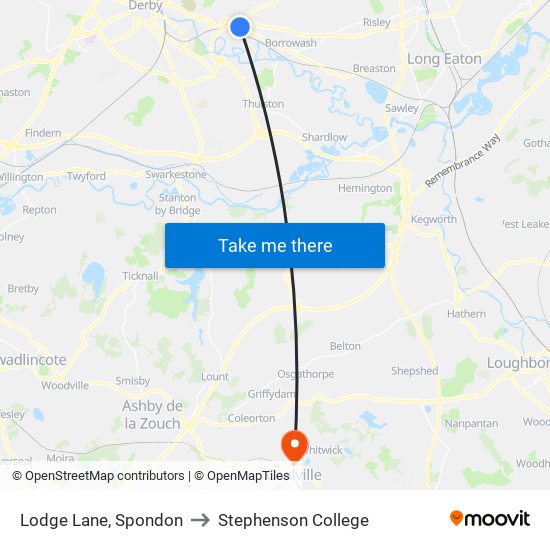 Lodge Lane, Spondon to Stephenson College map