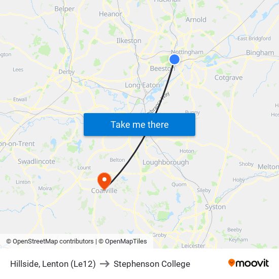 Hillside, Lenton (Le12) to Stephenson College map