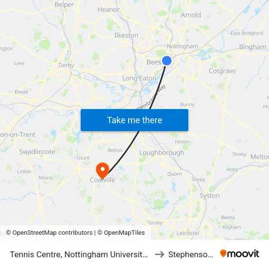 Tennis Centre, Nottingham University Main Campus (Un08) to Stephenson College map