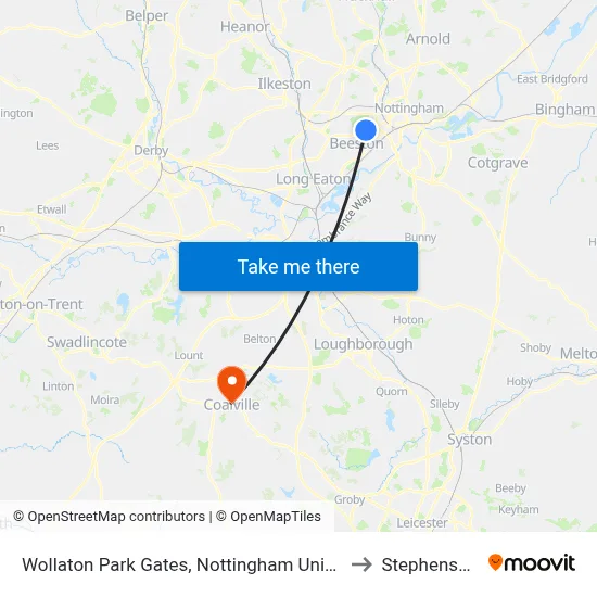 Wollaton Park Gates, Nottingham University Main Campus (Un12) to Stephenson College map