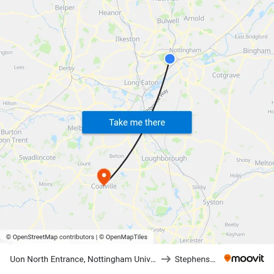 Uon North Entrance, Nottingham University Main Campus (Un14) to Stephenson College map