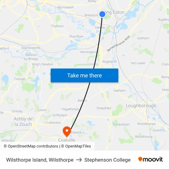Wilsthorpe Island, Wilsthorpe to Stephenson College map