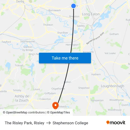 The Risley Park, Risley to Stephenson College map