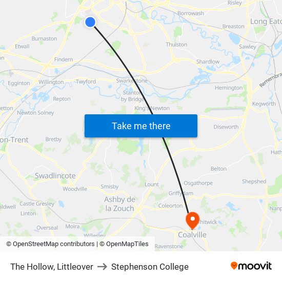 The Hollow, Littleover to Stephenson College map