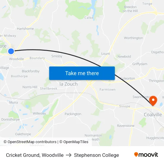 Cricket Ground, Woodville to Stephenson College map