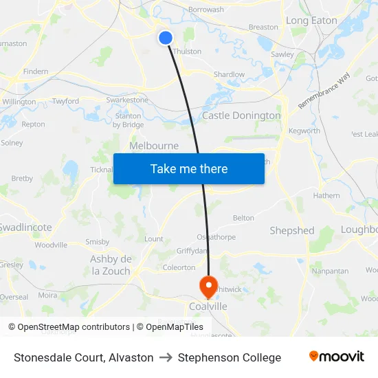 Stonesdale Court, Alvaston to Stephenson College map