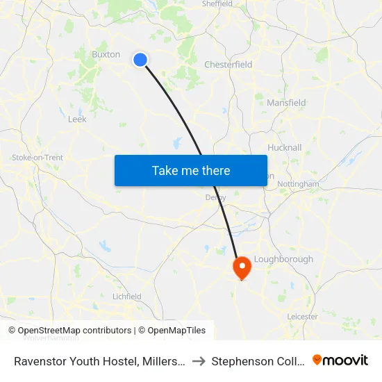Ravenstor Youth Hostel, Millers Dale to Stephenson College map