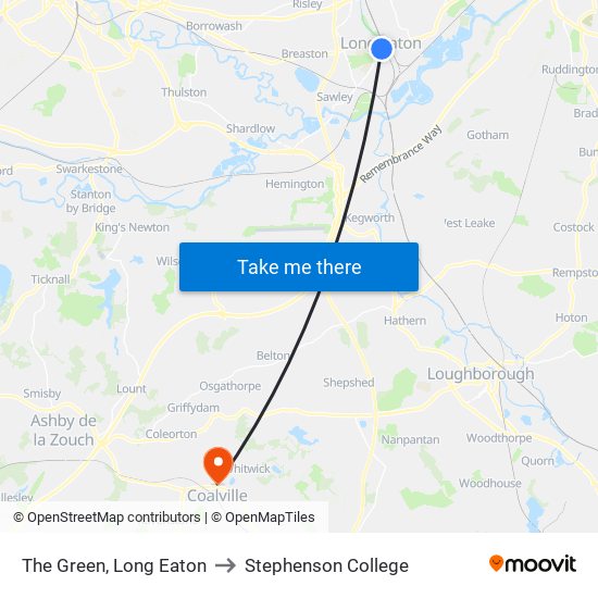 The Green, Long Eaton to Stephenson College map