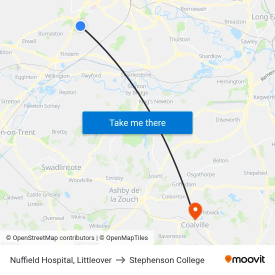 Nuffield Hospital, Littleover to Stephenson College map