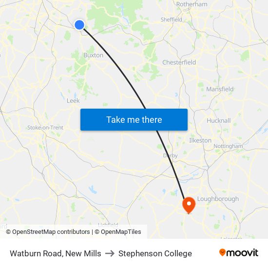 Watburn Road, New Mills to Stephenson College map