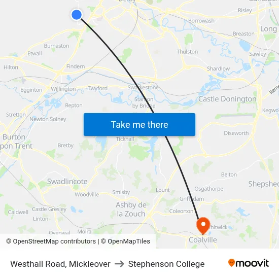 Westhall Road, Mickleover to Stephenson College map
