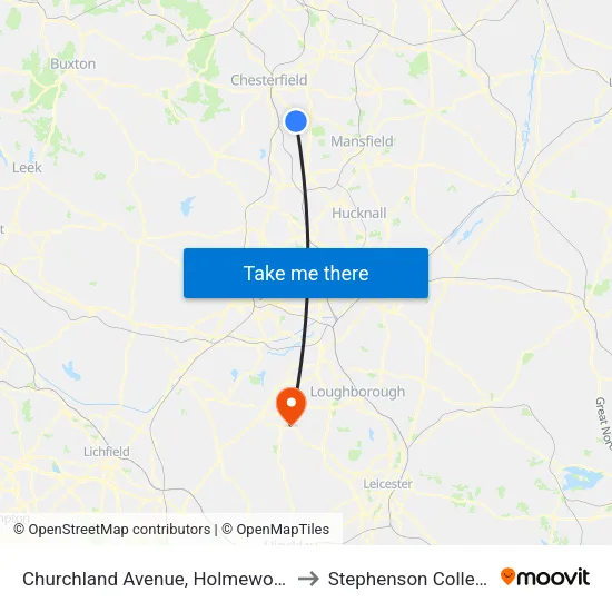 Churchland Avenue, Holmewood to Stephenson College map